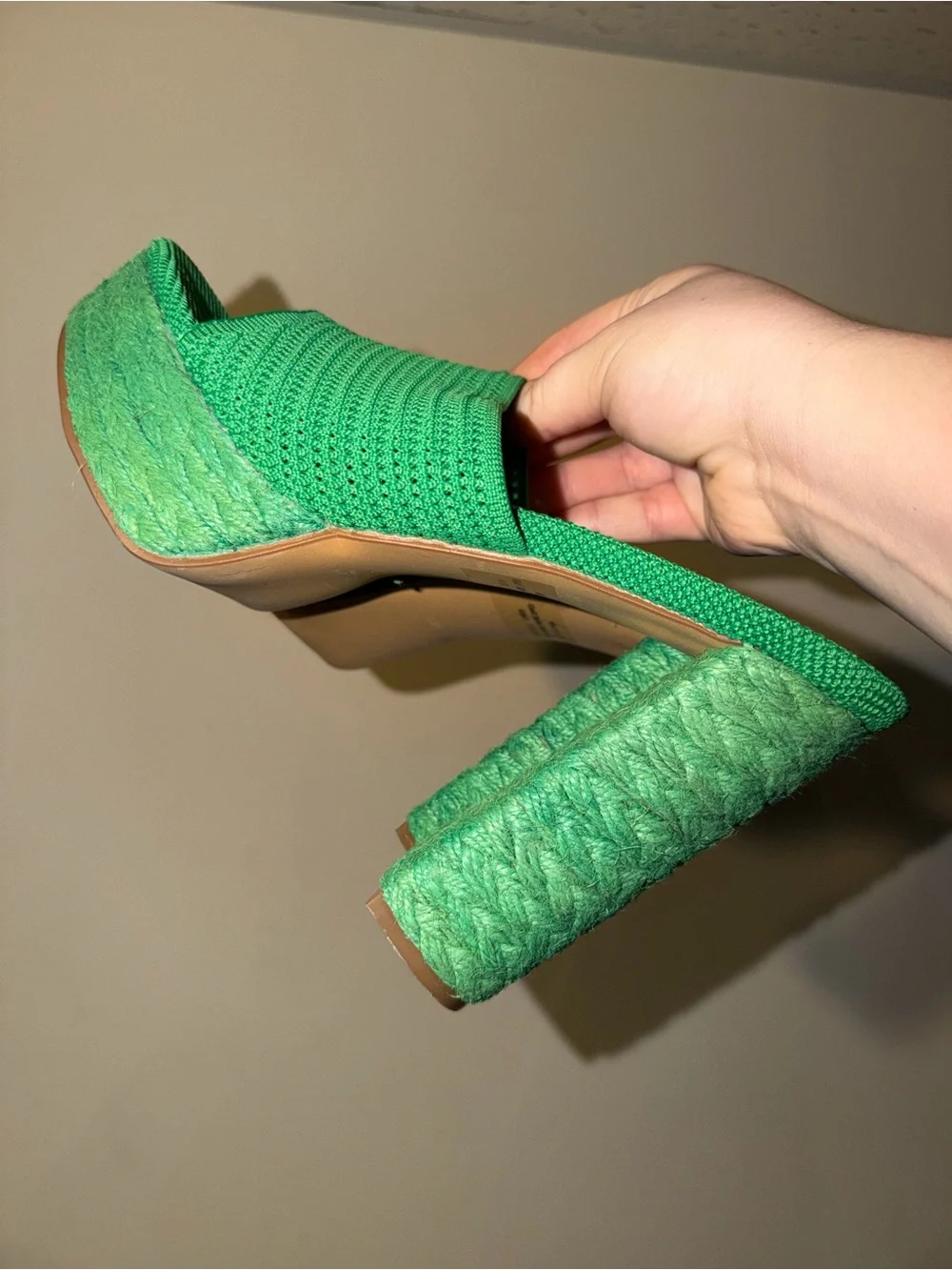 EGO Emerald Green Knit Wedge Mule Sandals